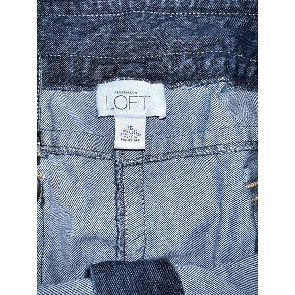 Ann Taylor LOFT Jeans Women's Sz 16 Blue Y2K Full Leg Wide Denim Suspender Jean - Picture 16 of 16